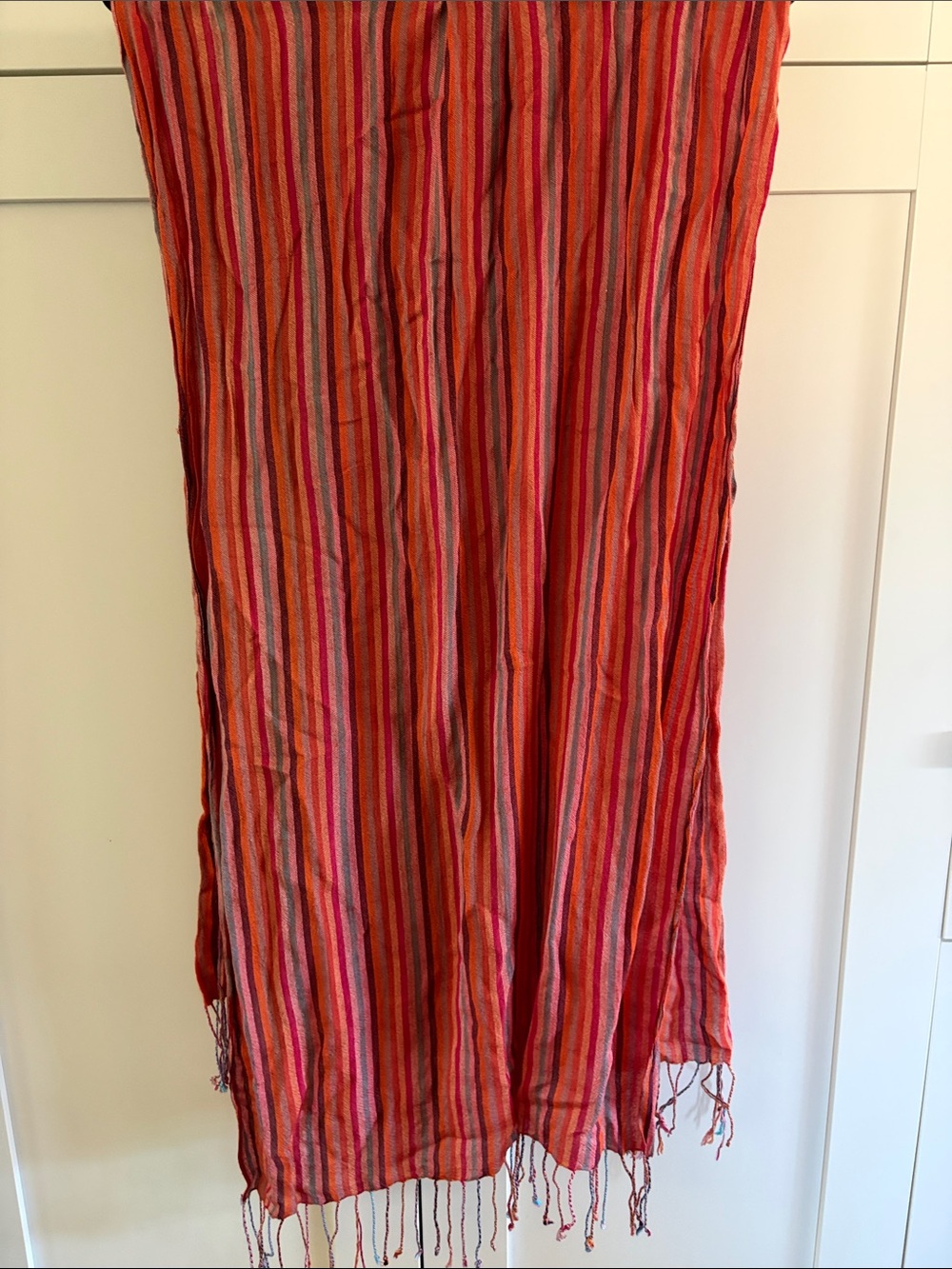 Lightweight Striped Red Multi Scarf Wrap